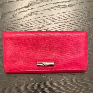 Longchamp leather wallet red cards coins retail